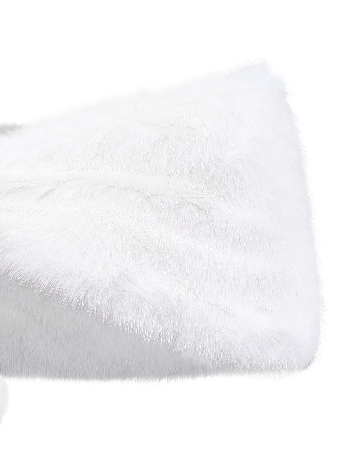 White 1970s Solid Faux Fur Pom Pom Tie Shawl - Image 5