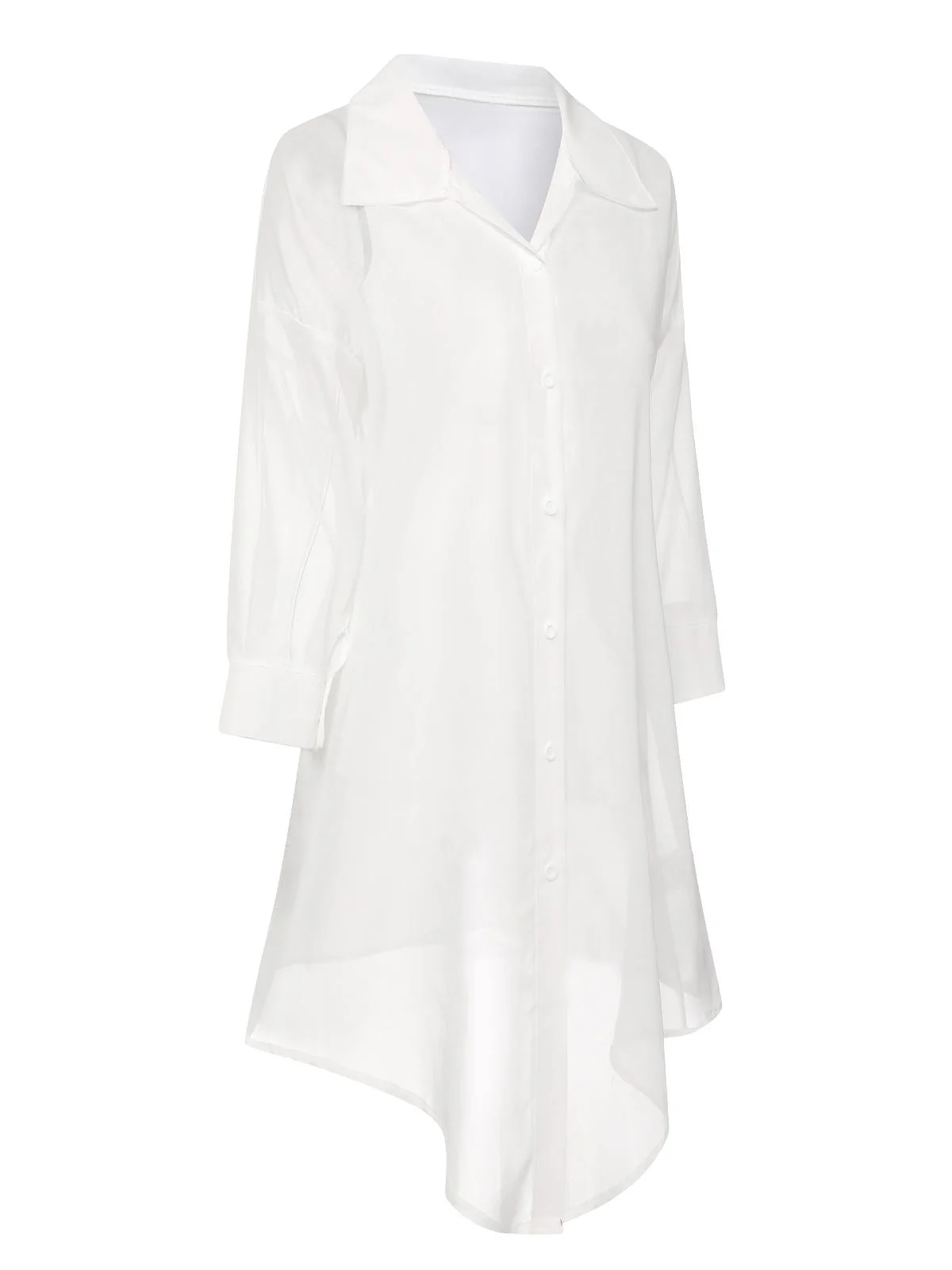 White 1970s Solid Sheer Long Sleeve Shirt - Image 2