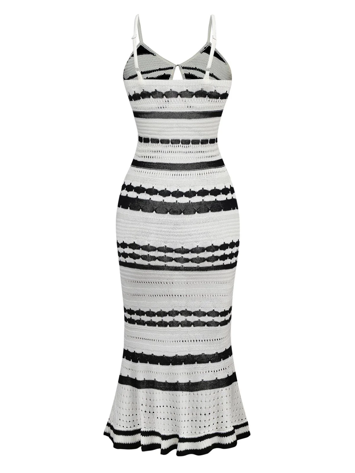 White 1970s Striped Knit Bodycon Dress - Image 2
