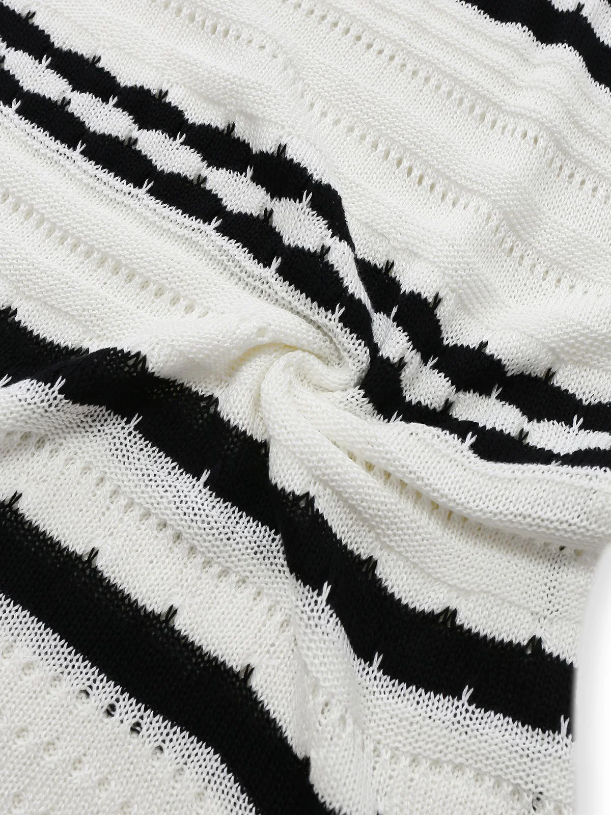 White 1970s Striped Knit Bodycon Dress - Image 4
