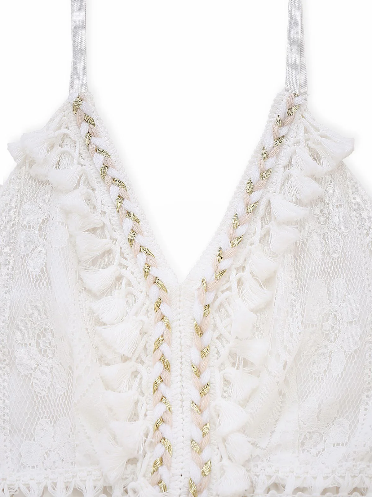 White 1970s V-Neck Boho Lace Maxi Dress - Image 4