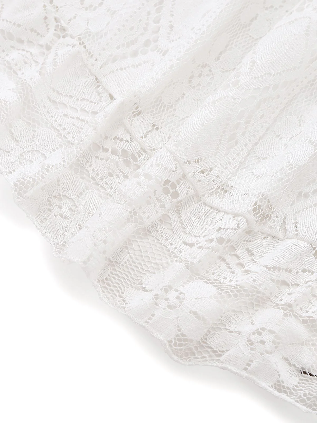 White 1970s V-Neck Boho Lace Maxi Dress - Image 6