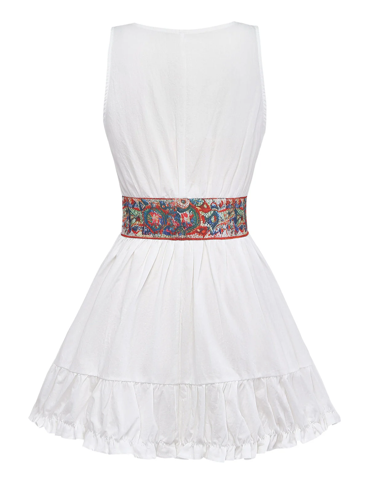 White 1970s V-Neck Sleeveless Boho Mini Dress - Image 3
