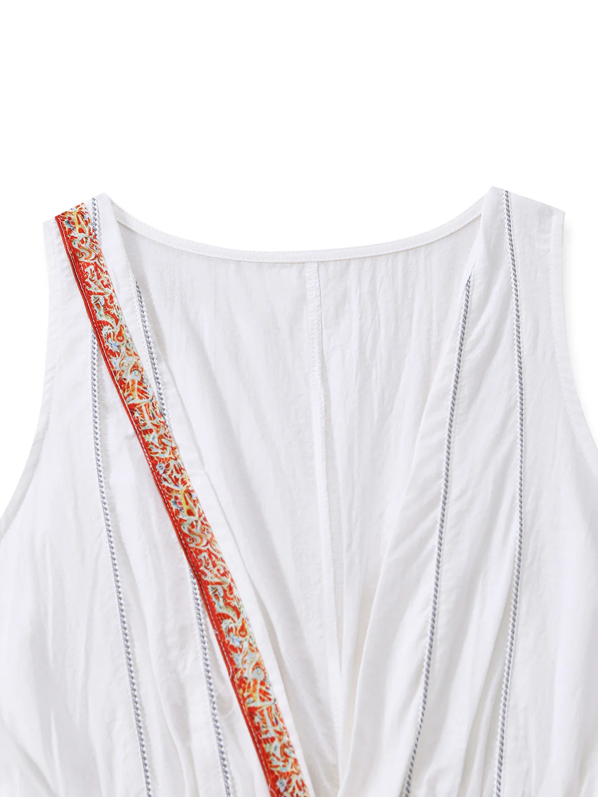 White 1970s V-Neck Sleeveless Boho Mini Dress - Image 4