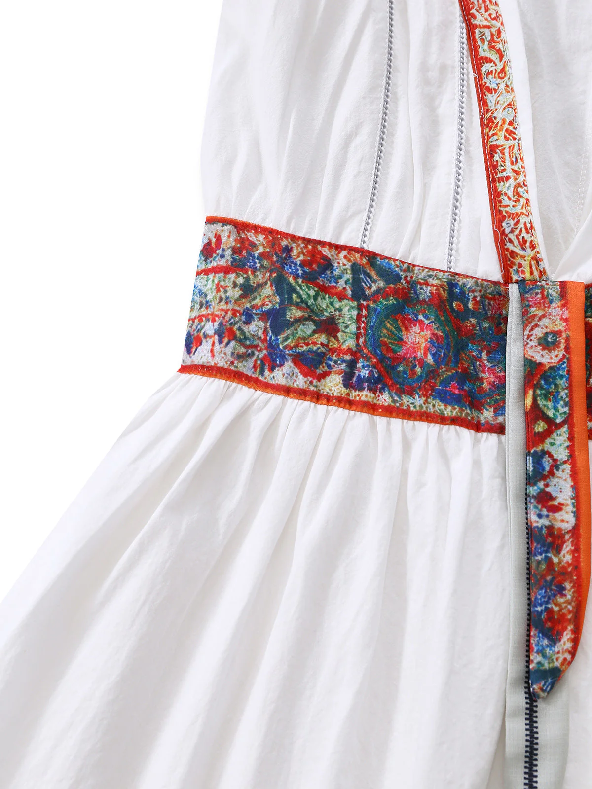 White 1970s V-Neck Sleeveless Boho Mini Dress - Image 5