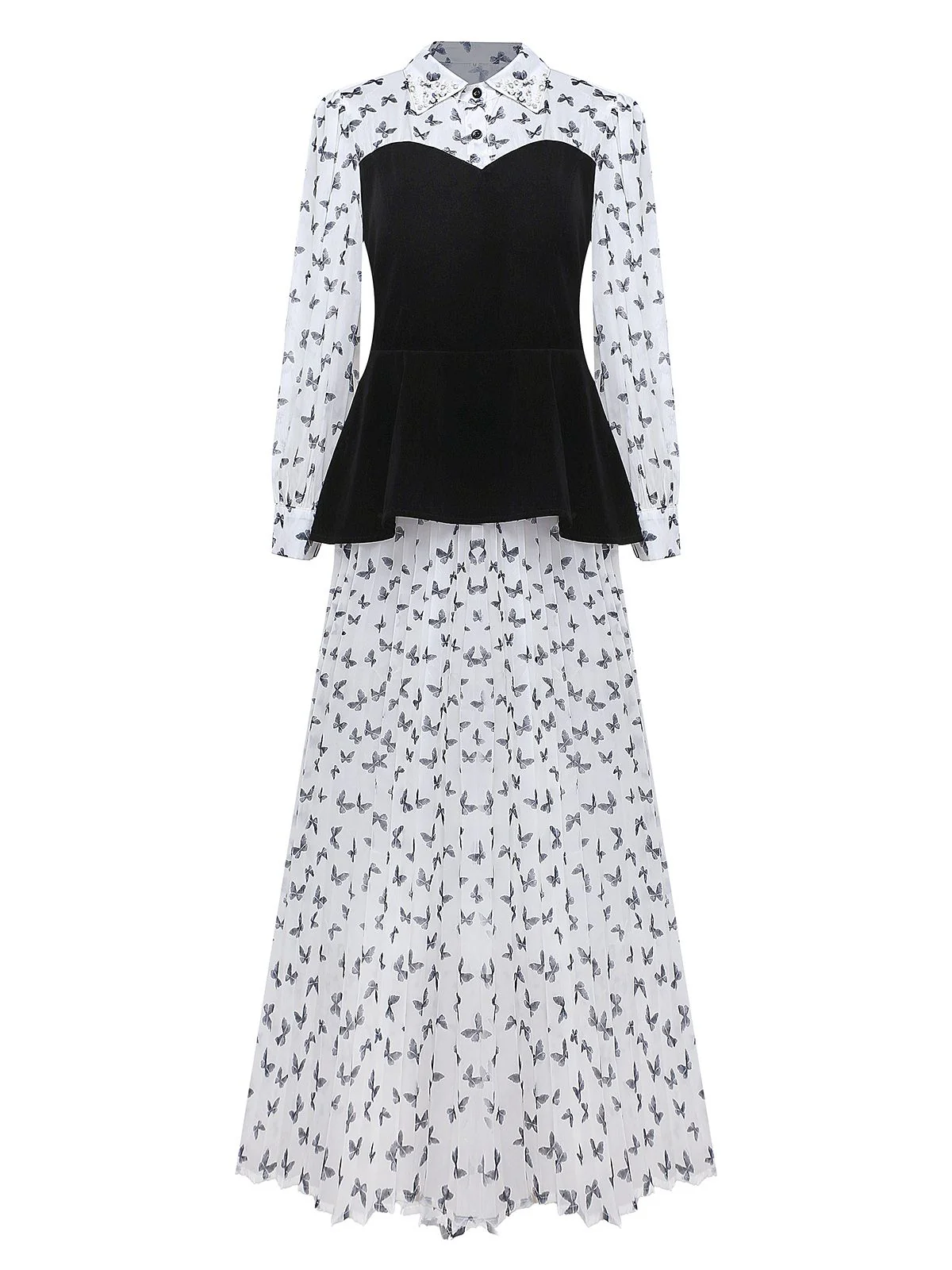 White 1980s Butterfly Pearl Pleated Velvet Corset Midi Dress - Image 2