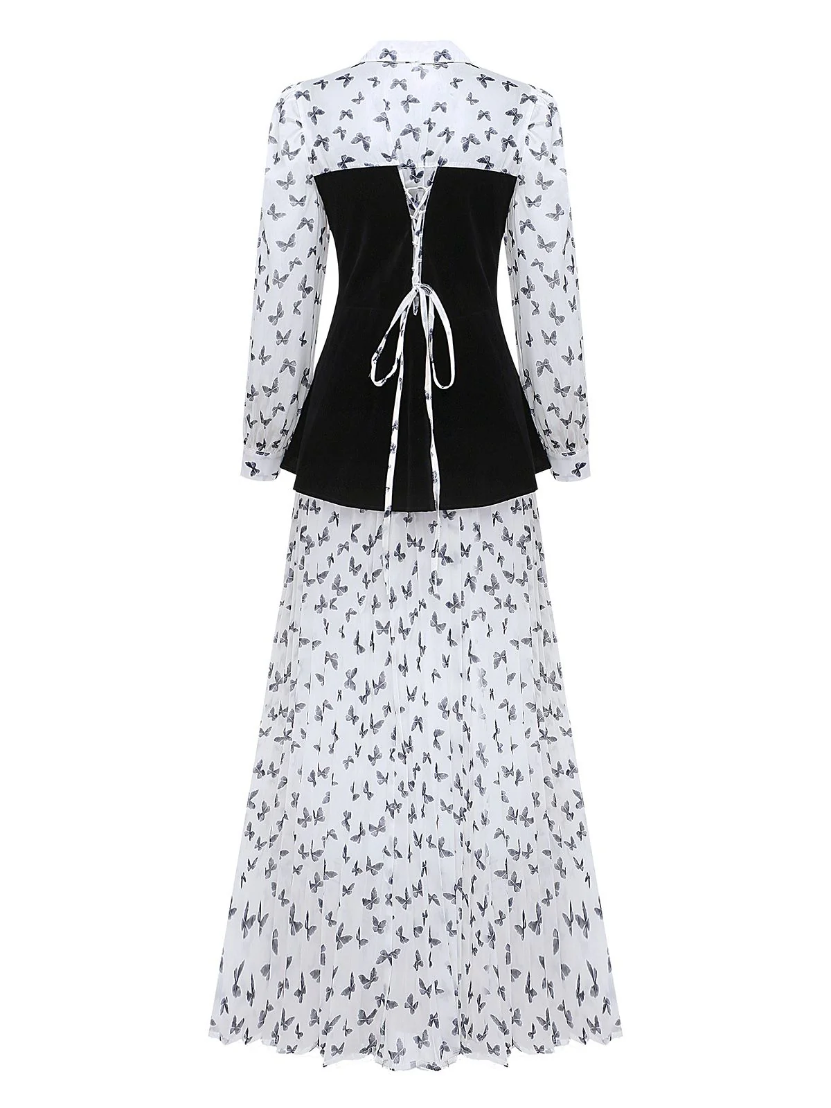 White 1980s Butterfly Pearl Pleated Velvet Corset Midi Dress - Image 3