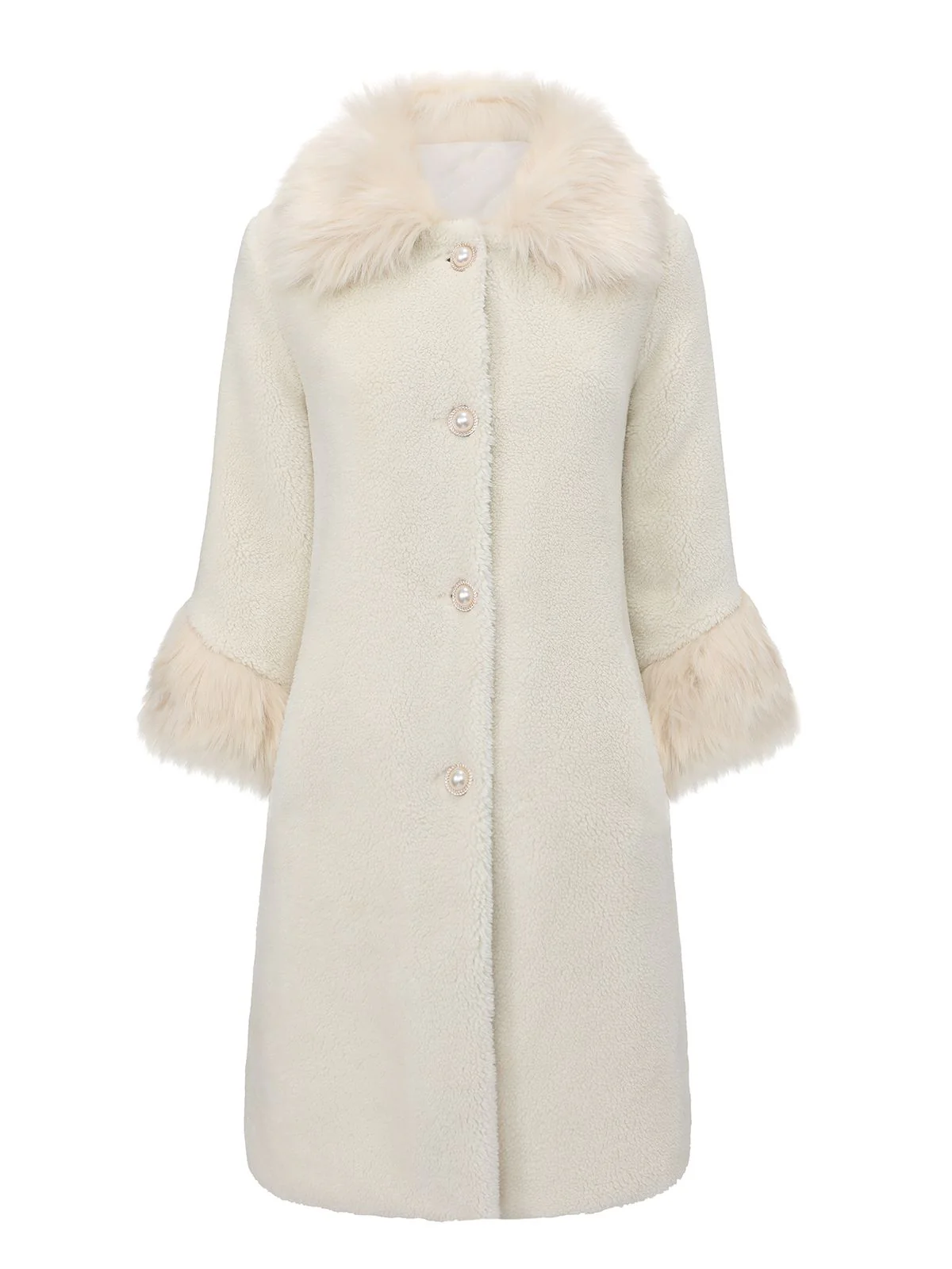White 1980s Faux Fur Collar Long Coat - Image 2