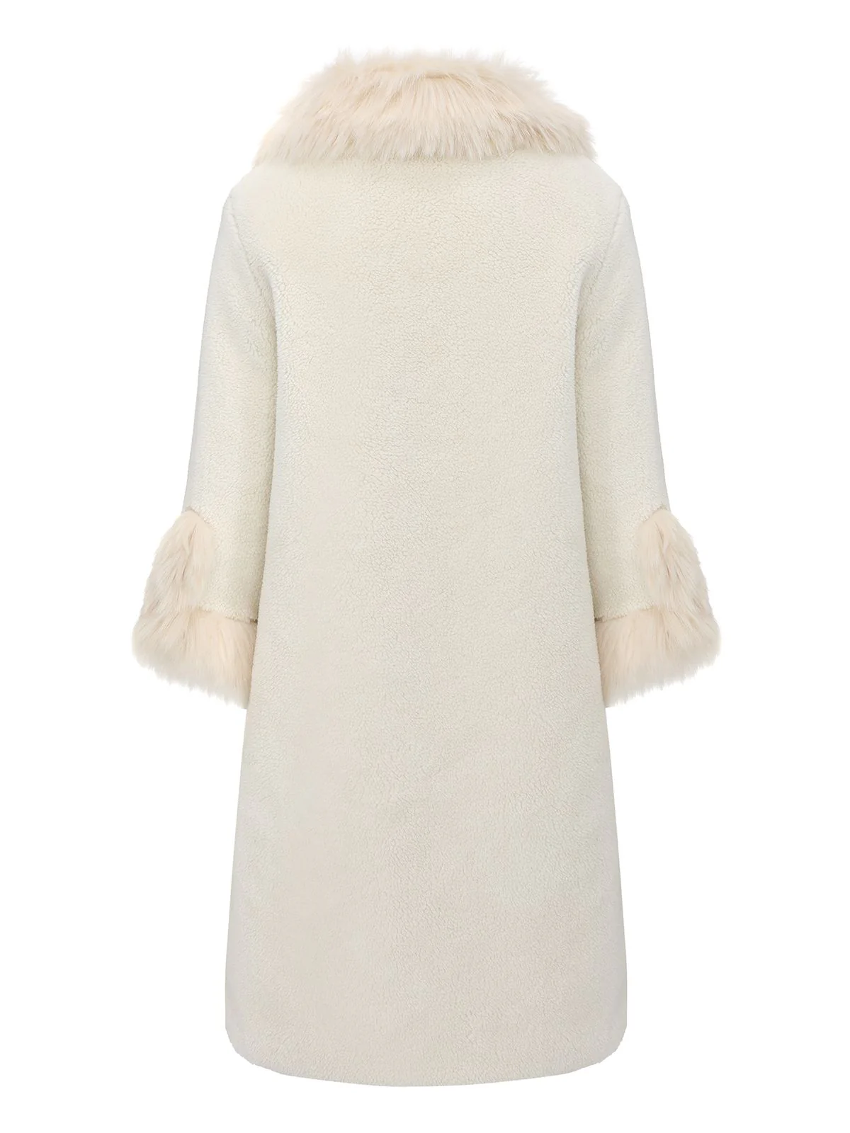 White 1980s Faux Fur Collar Long Coat - Image 3
