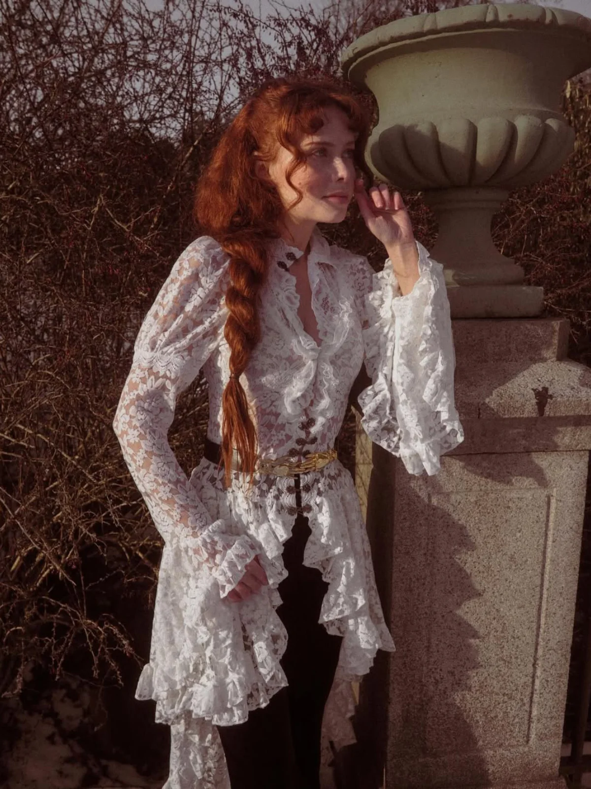 White 1980s Gigot Sleeve Victorian Lace Dress - Image 2