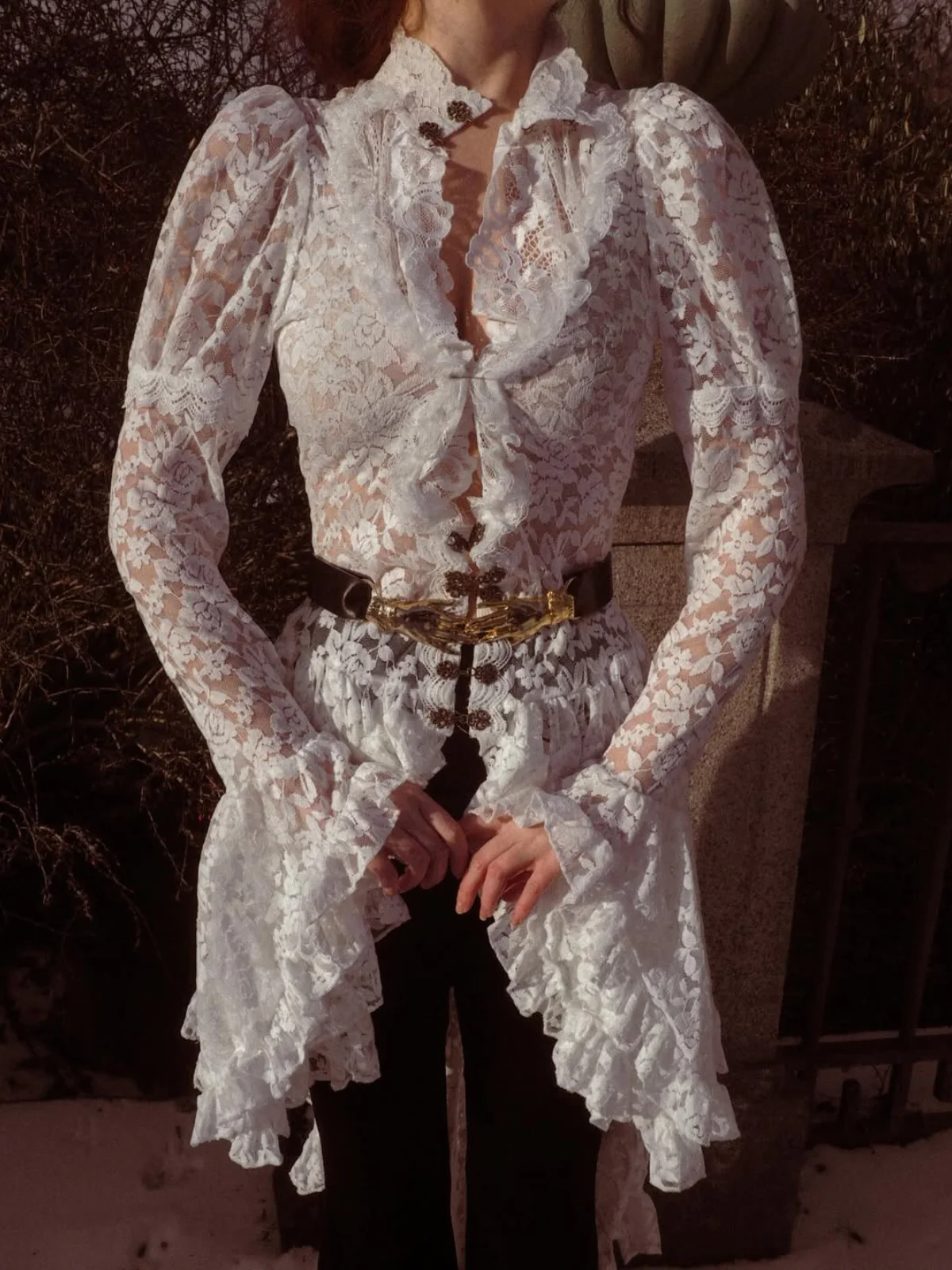 White 1980s Gigot Sleeve Victorian Lace Dress - Image 3