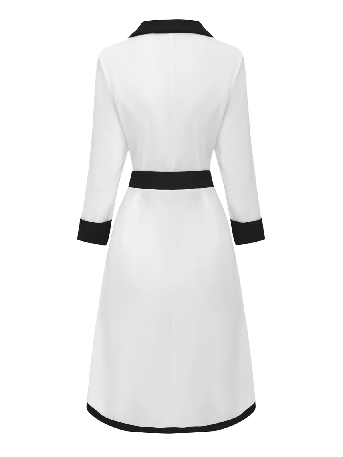 White & Black 1940s Deep V-Neck Notched Button Dress - Image 3
