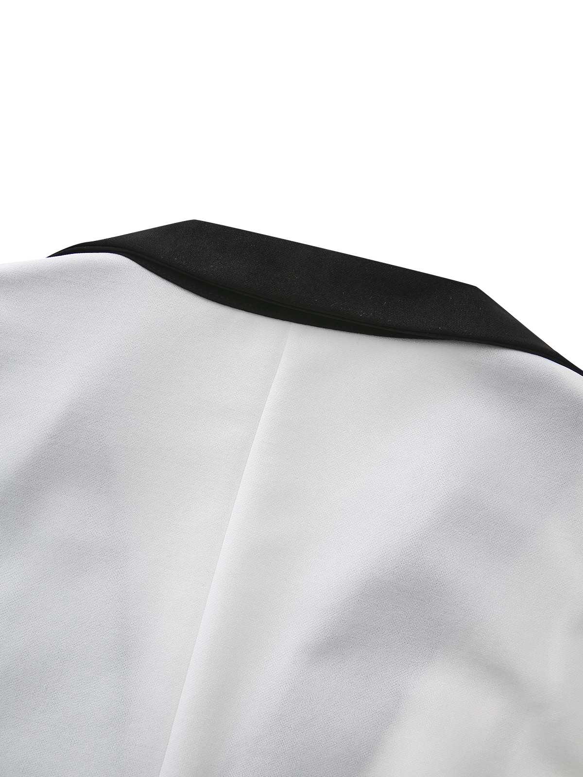 White & Black 1940s Deep V-Neck Notched Button Dress - Image 5