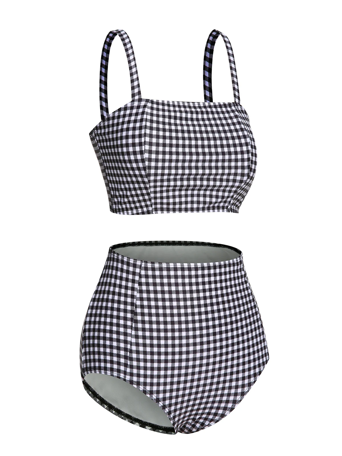 White&Black 1940s Plaid Suspenders Swimsuit - Image 3