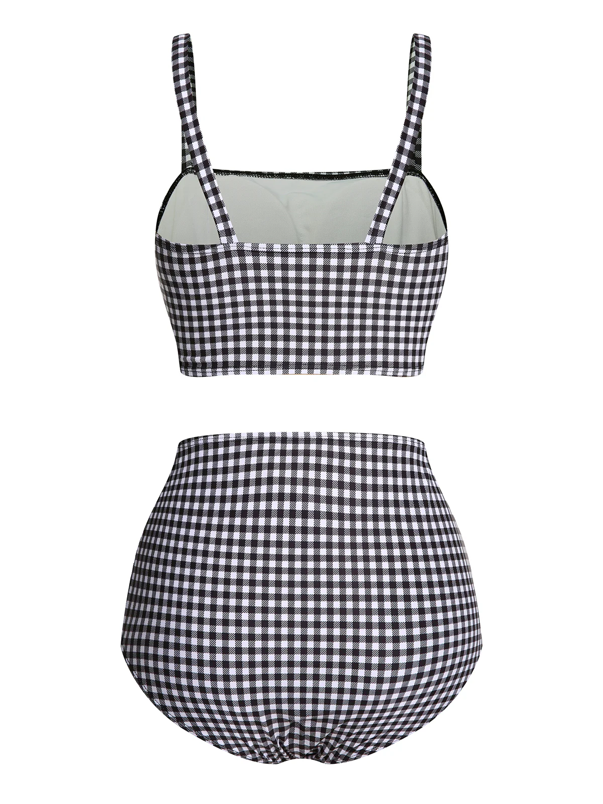 White&Black 1940s Plaid Suspenders Swimsuit - Image 4