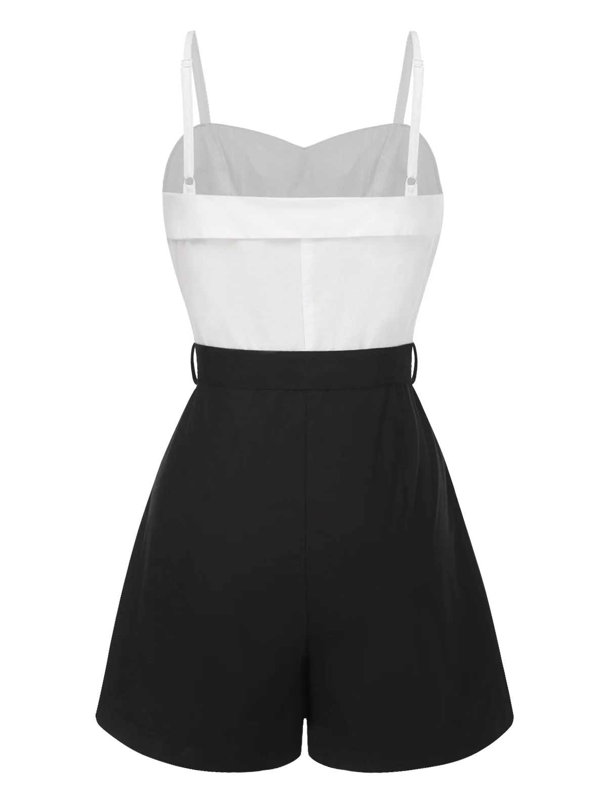 White & Black 1950s Cotton Spaghetti Straps Romper - Image 5
