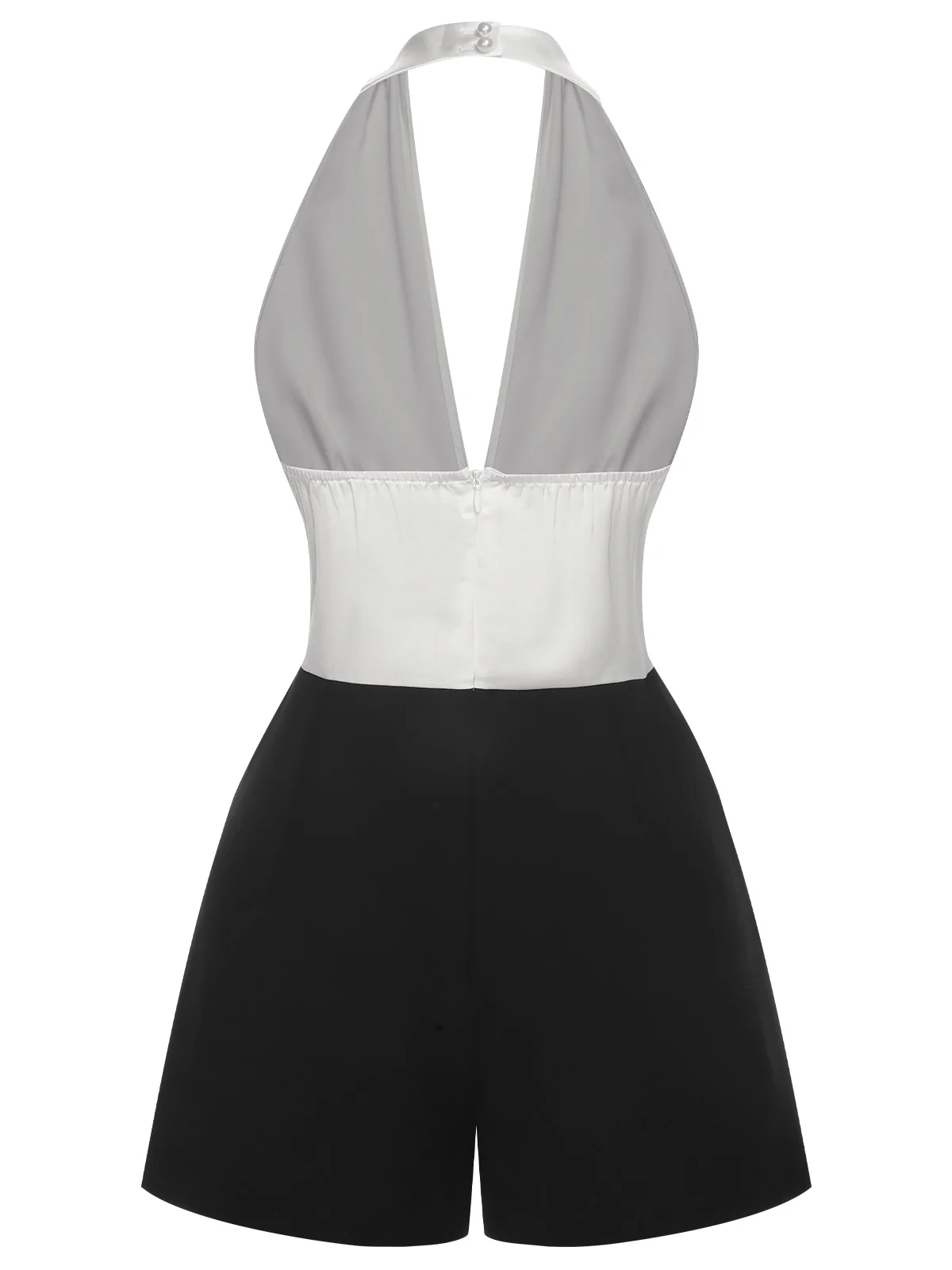 White & Black 1950s Deep-V Halter Romper - Image 4