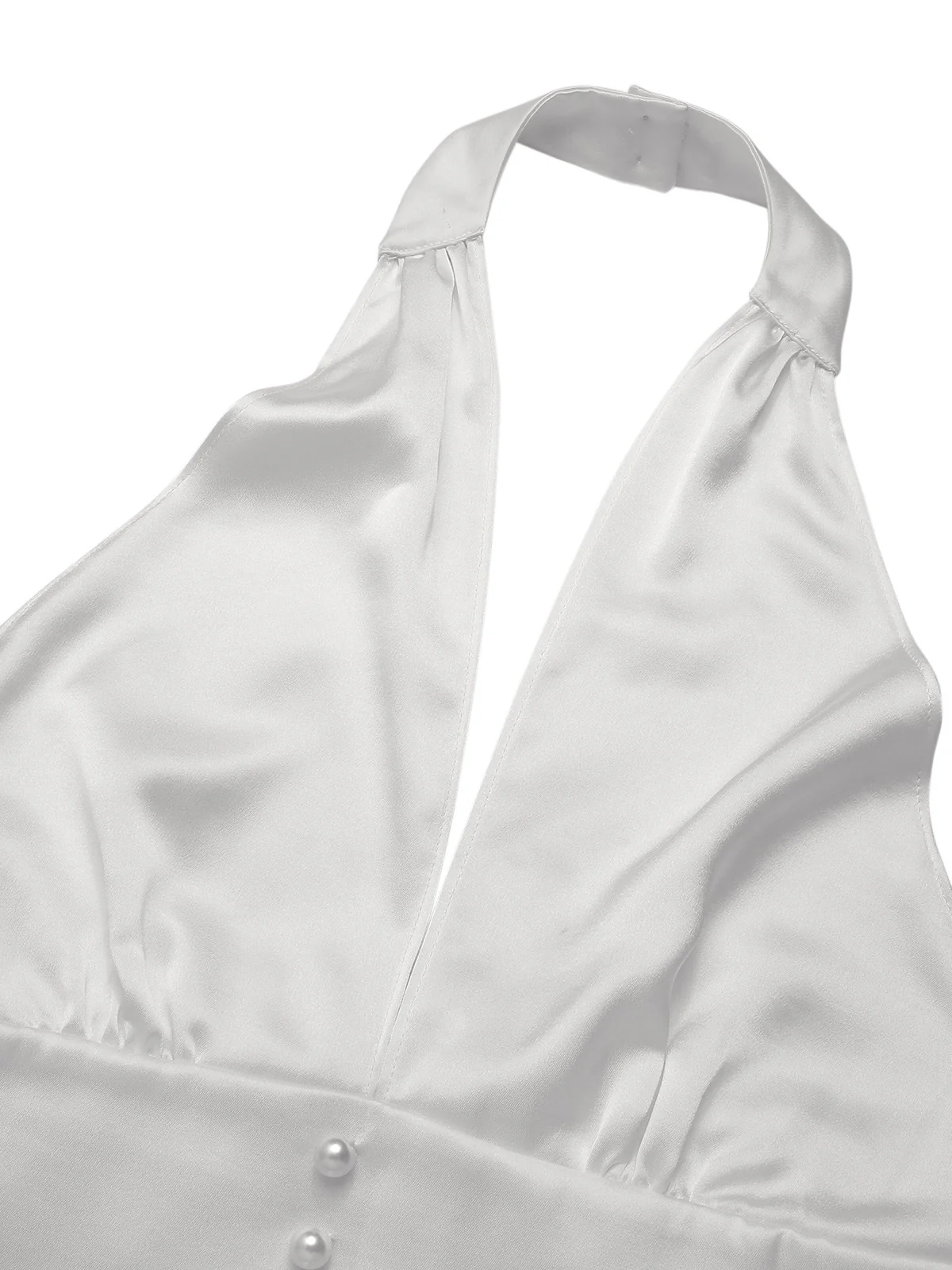 White & Black 1950s Deep-V Halter Romper - Image 5