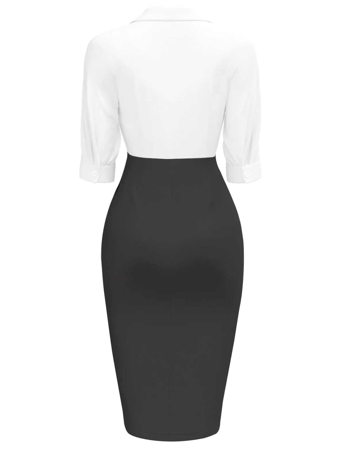 White & Black 1960s Notched Collar Ruched Bodycon Dress - Image 6