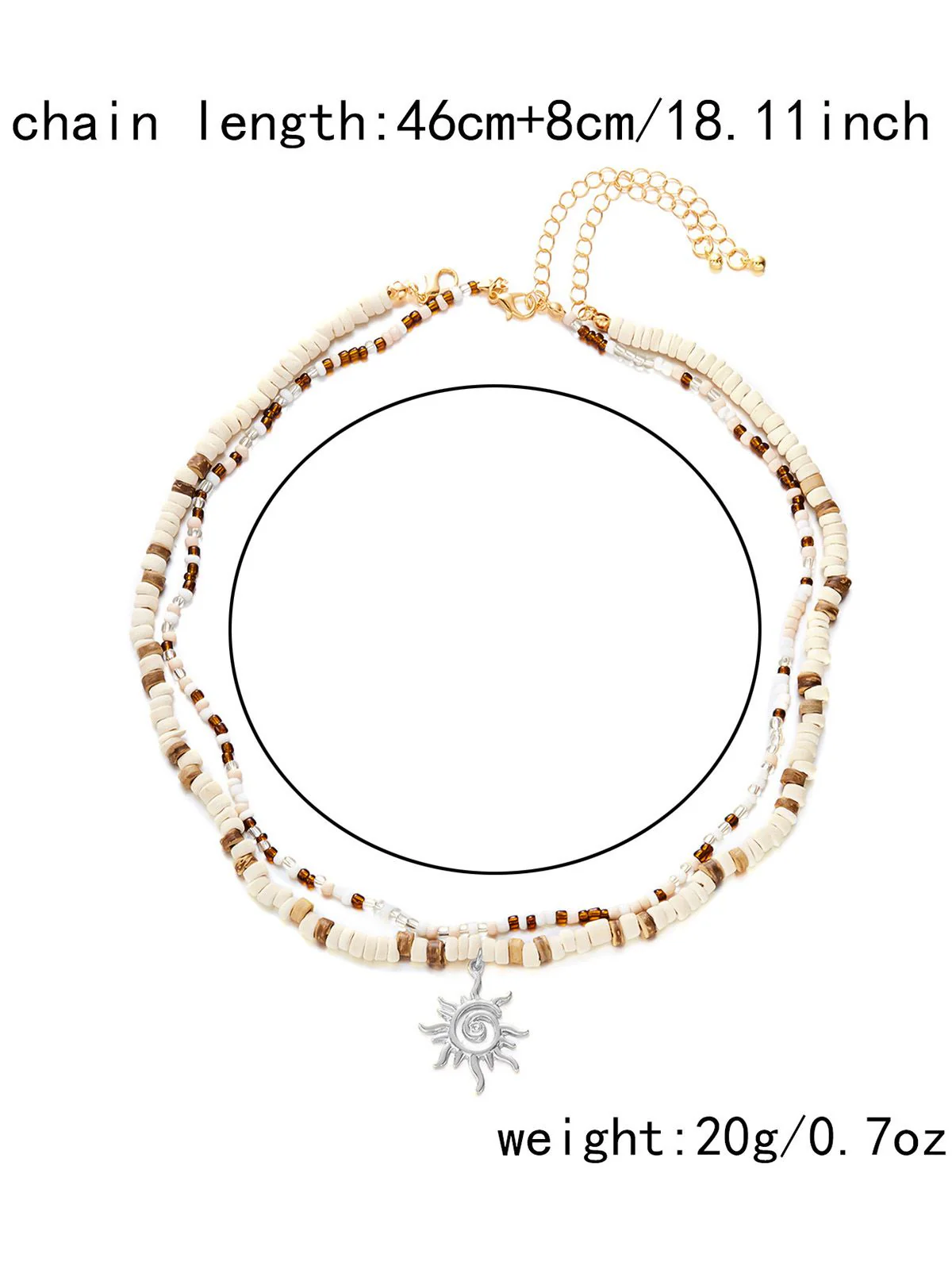 White & Brown Beaded Sun Pendant Layered Necklace - Image 2