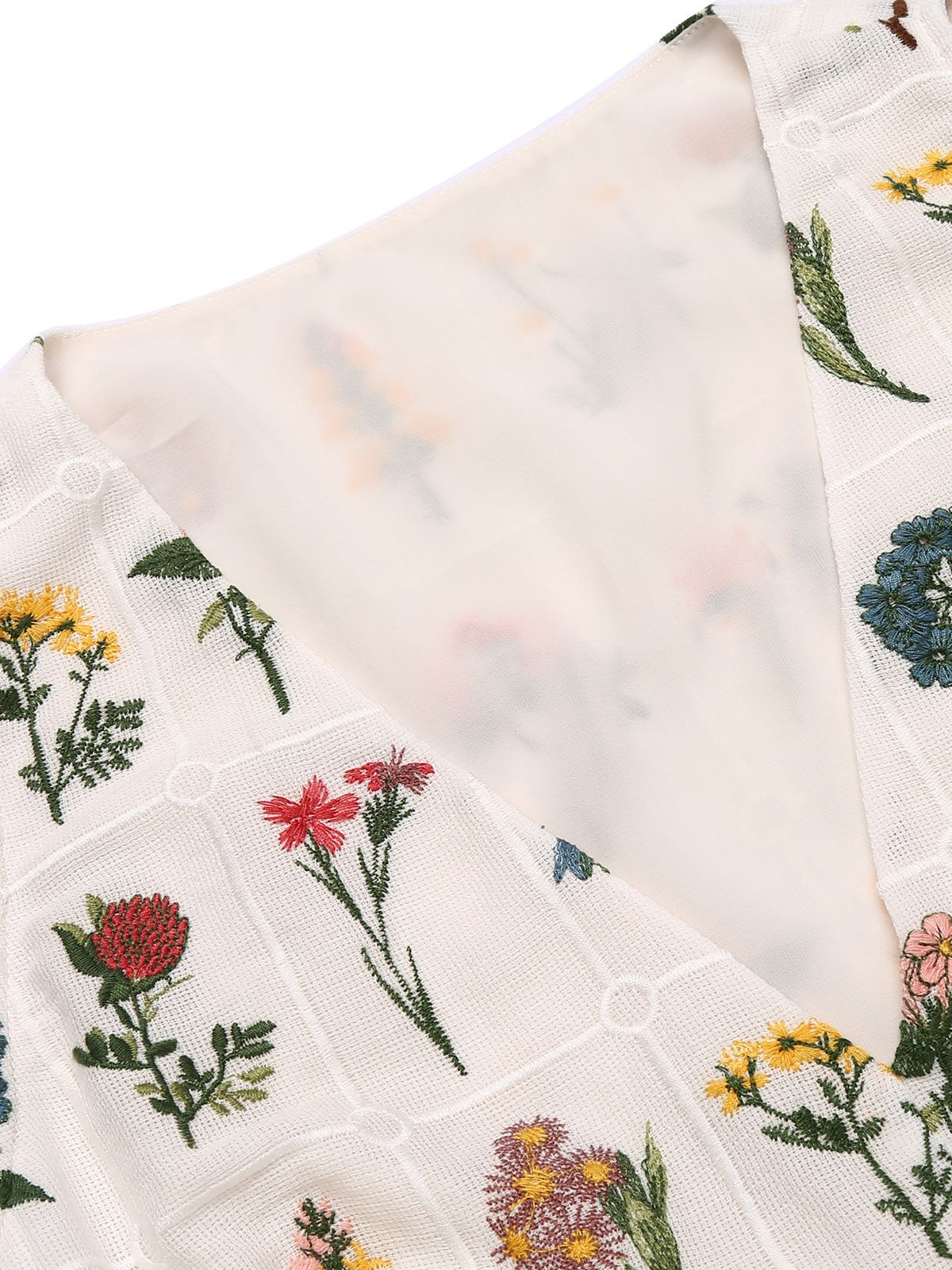 White 1950s Floral Embroidery Crop Top - Image 4