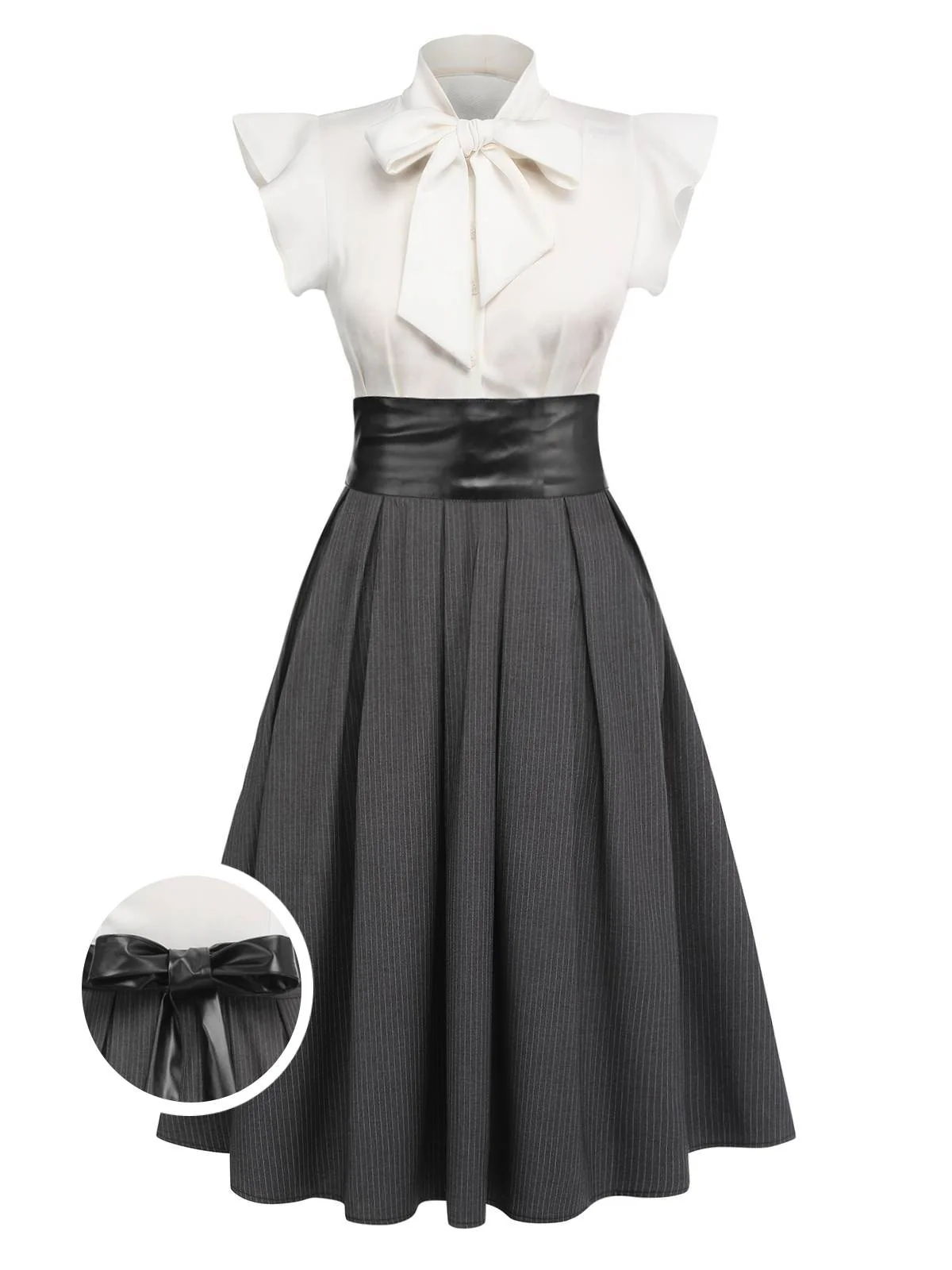 White & Gray 1950s Lace-Up Swing Dress - Image 2