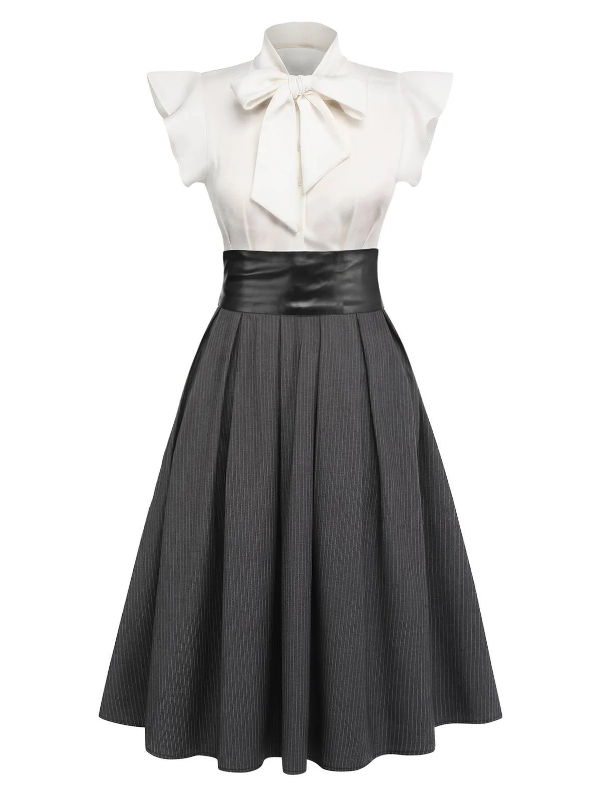 White & Gray 1950s Lace-Up Swing Dress - Image 3