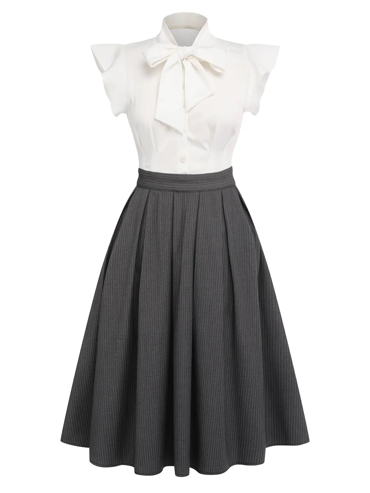 White & Gray 1950s Lace-Up Swing Dress - Image 4