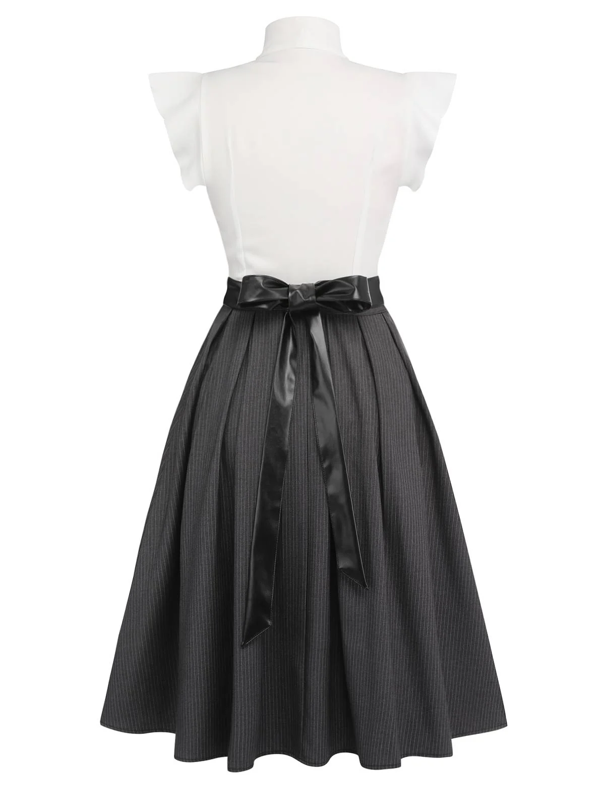 White & Gray 1950s Lace-Up Swing Dress - Image 6