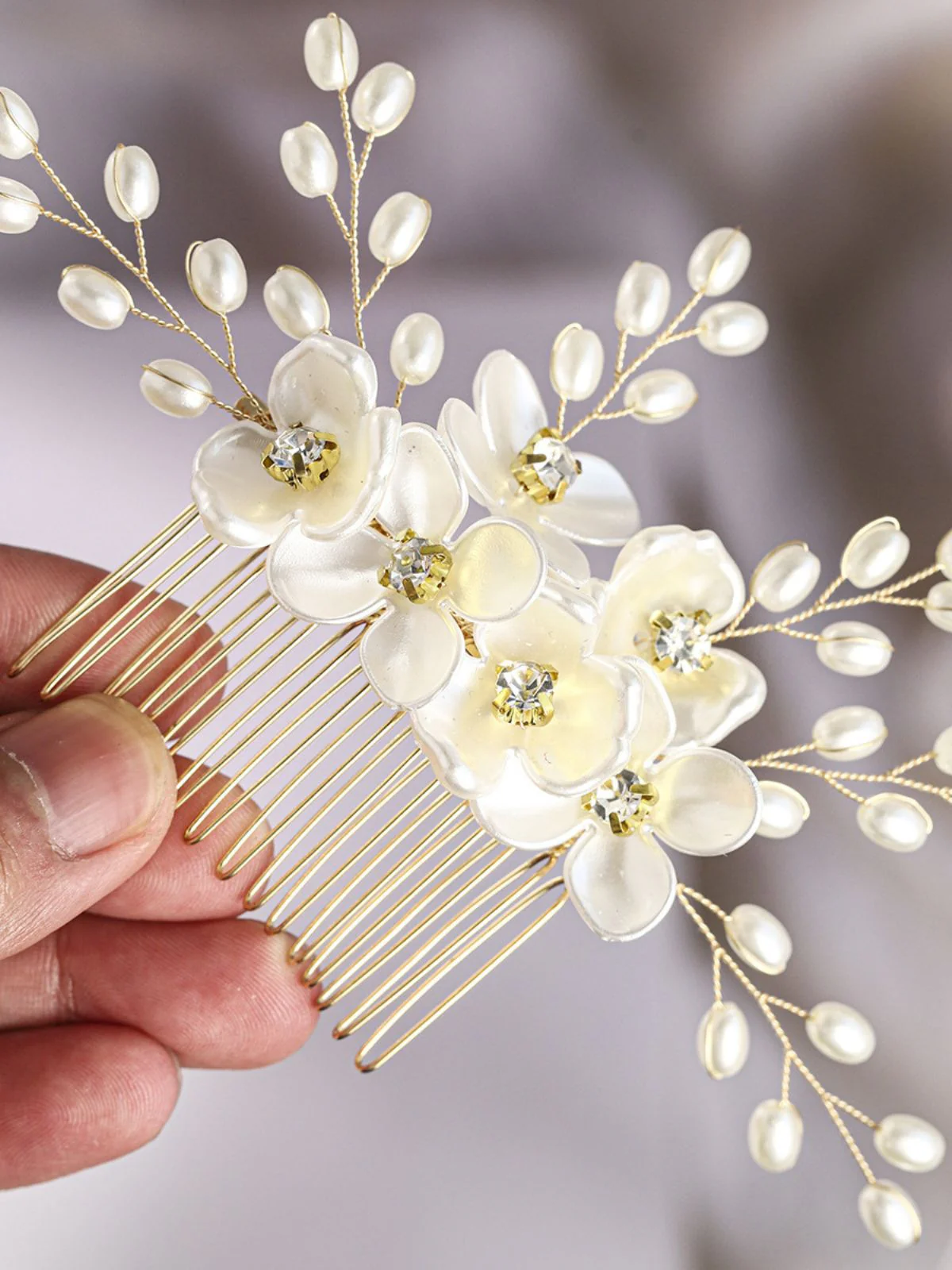 White Pearl Crystal Floral Hair Accessories - Image 10