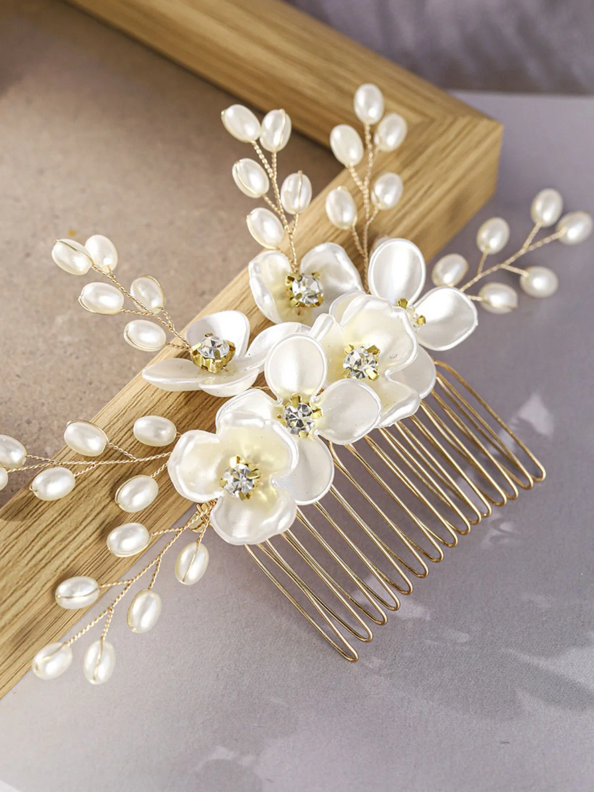 White Pearl Crystal Floral Hair Accessories - Image 3