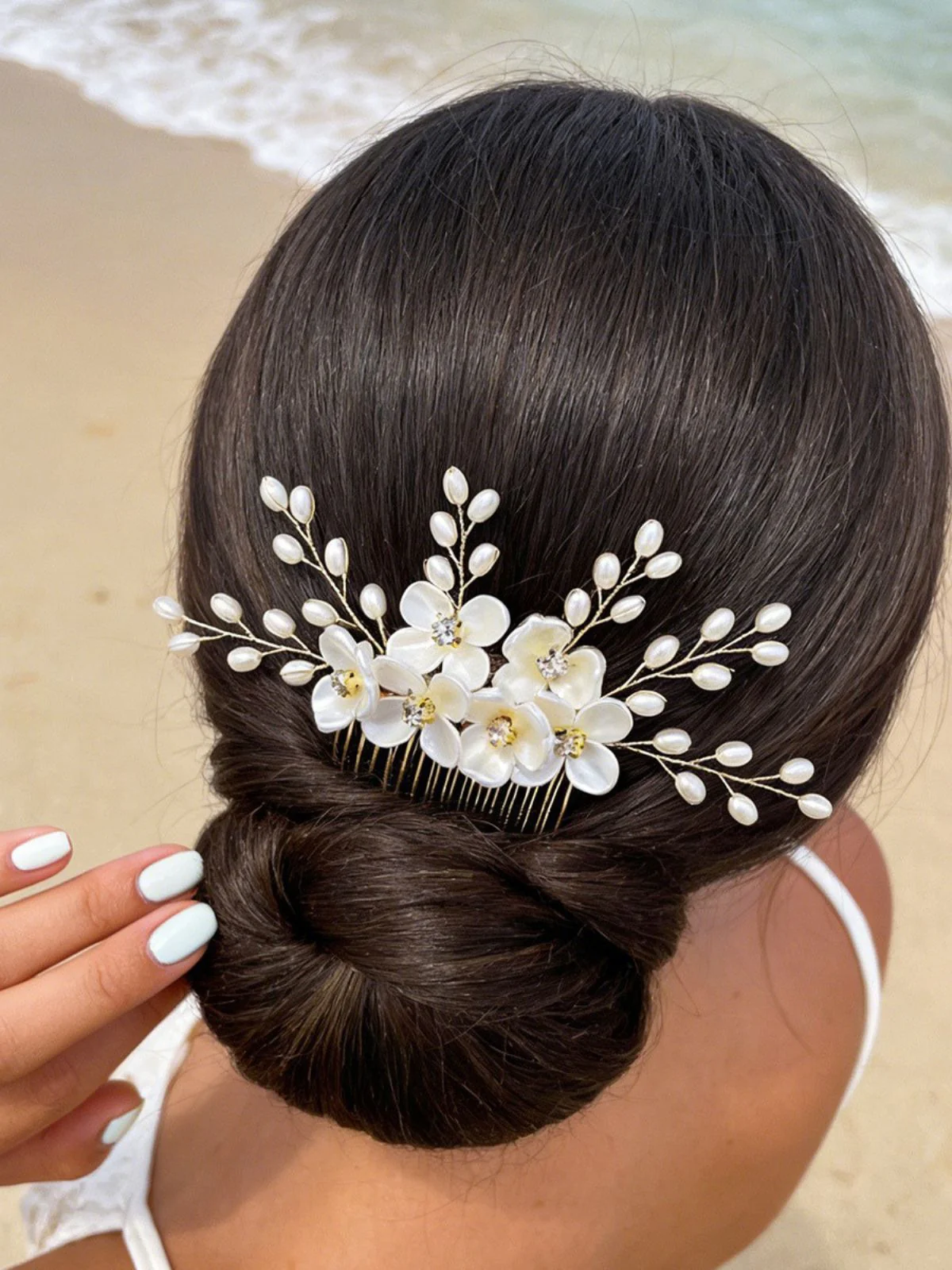 White Pearl Crystal Floral Hair Accessories - Image 5