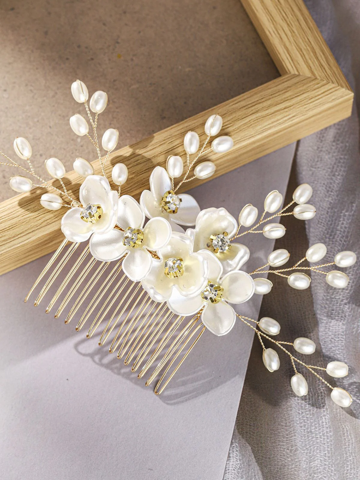White Pearl Crystal Floral Hair Accessories - Image 6