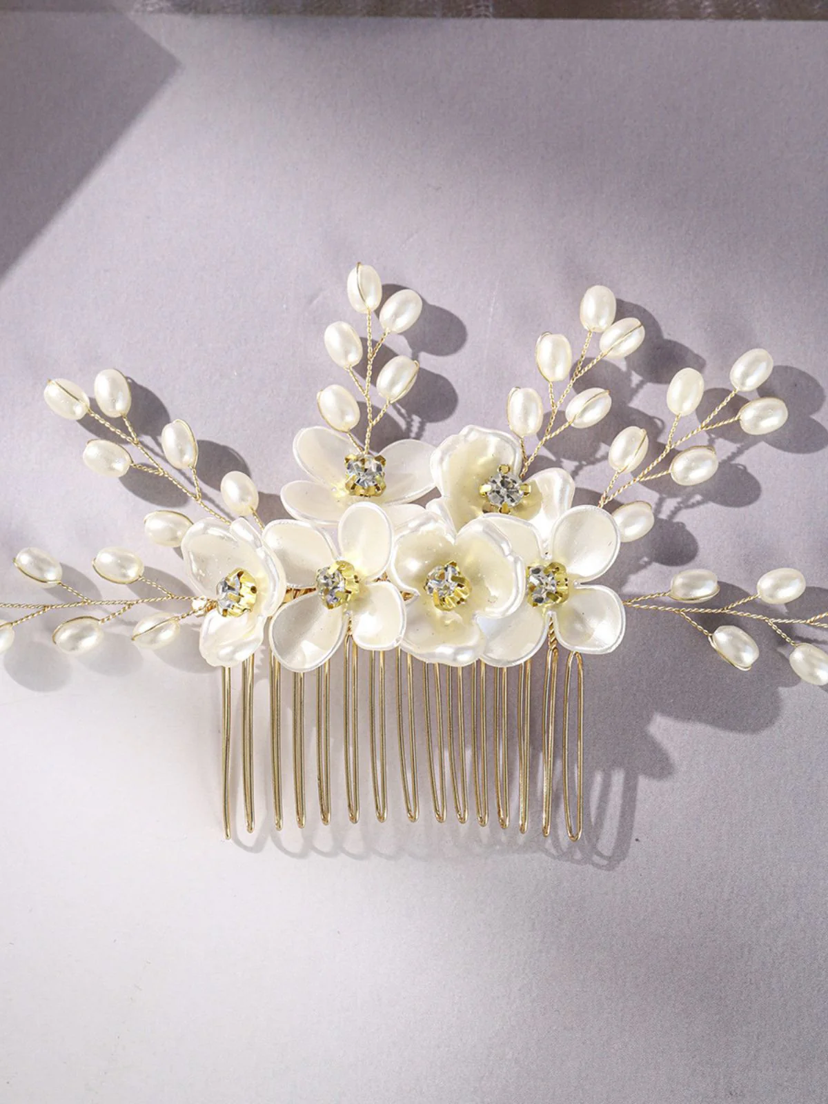 White Pearl Crystal Floral Hair Accessories - Image 7