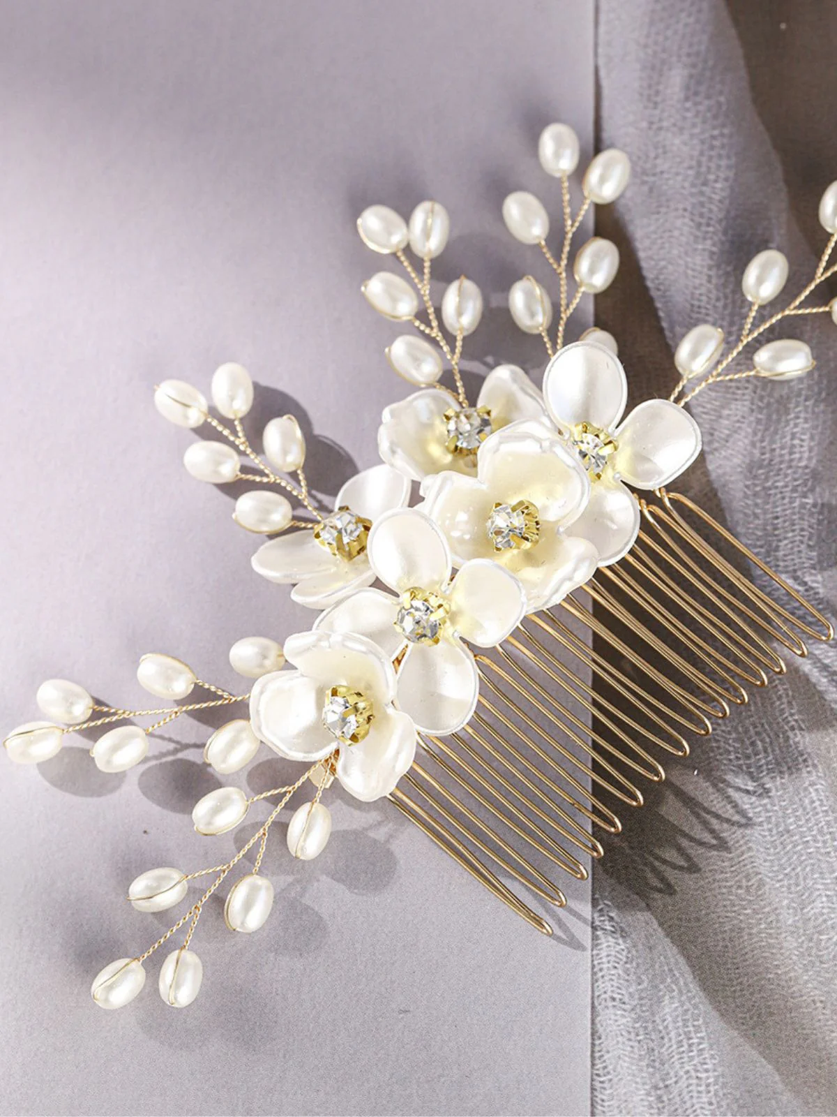 White Pearl Crystal Floral Hair Accessories - Image 8