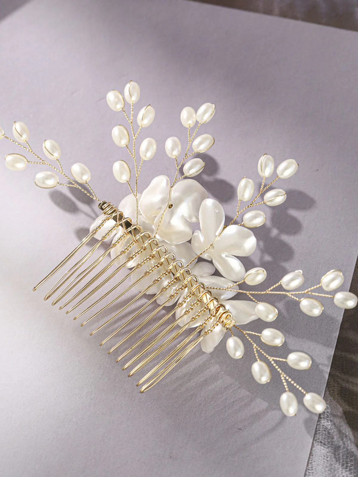White Pearl Crystal Floral Hair Accessories - Image 9