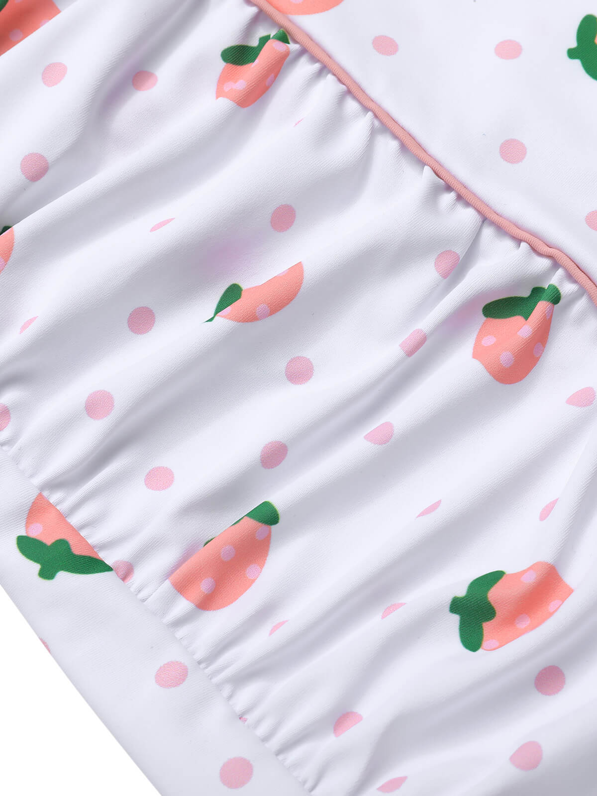 White & Pink 1950s Strawberry Pleated Swimsuit - Image 6