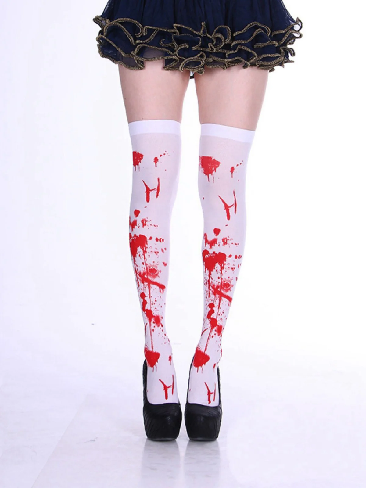 White & Red Halloween Blood Stain Thigh-High Stockings - Image 2