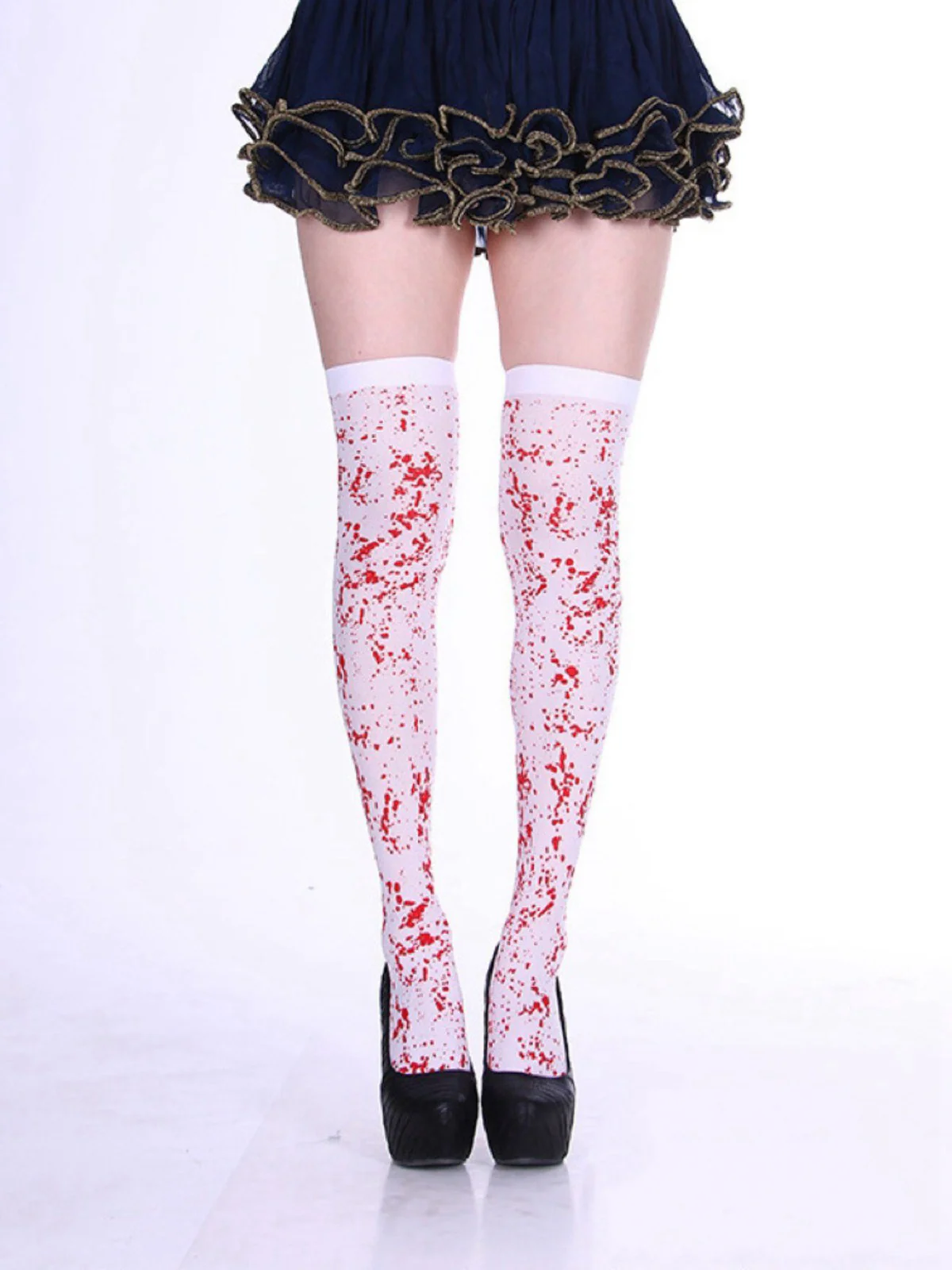White & Red Halloween Blood Stain Thigh-High Stockings - Image 3