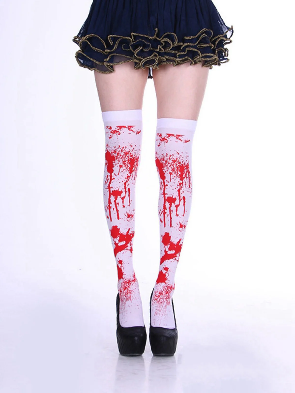 White & Red Halloween Blood Stain Thigh-High Stockings - Image 4