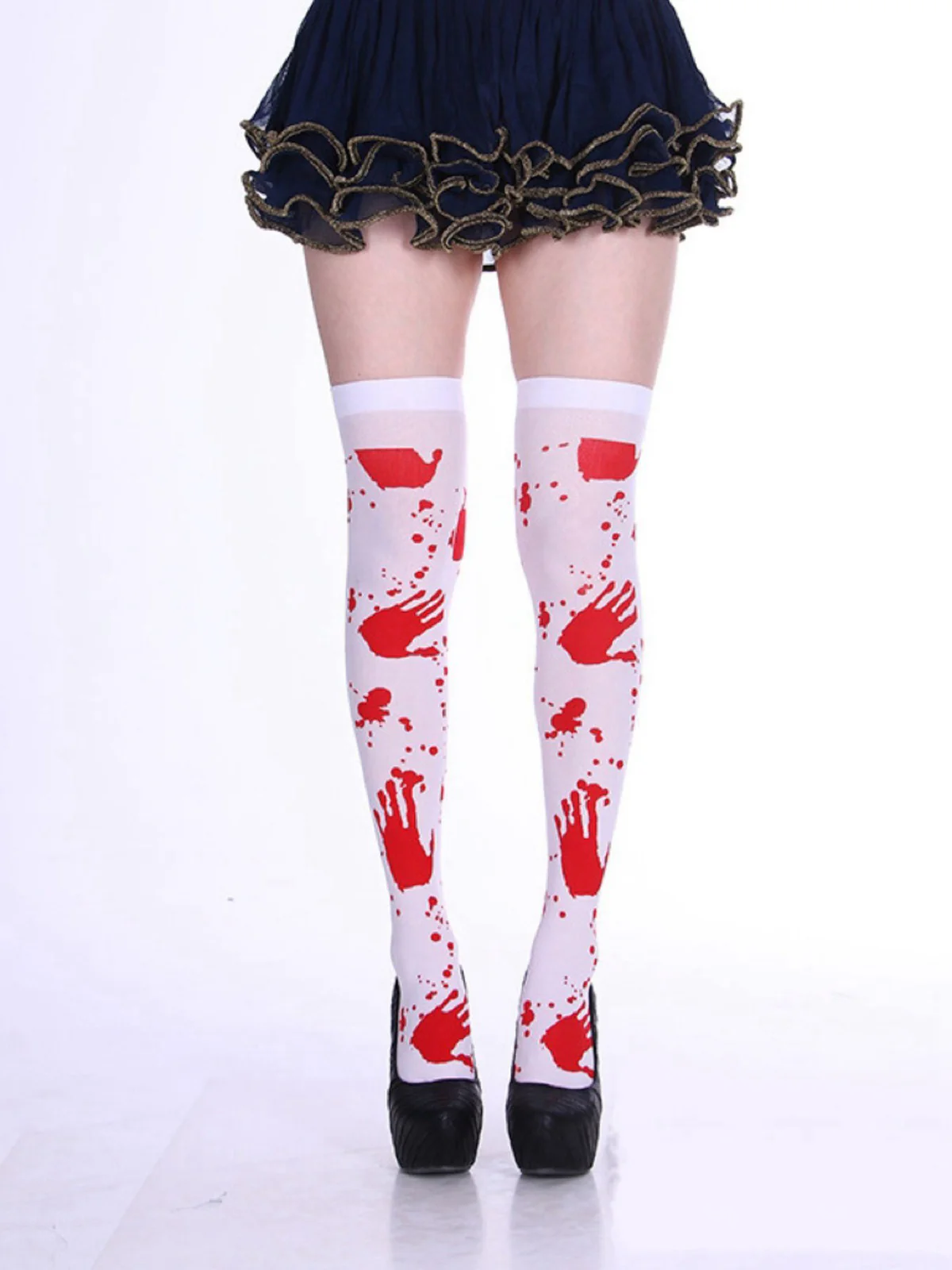 White & Red Halloween Blood Stain Thigh-High Stockings - Image 5