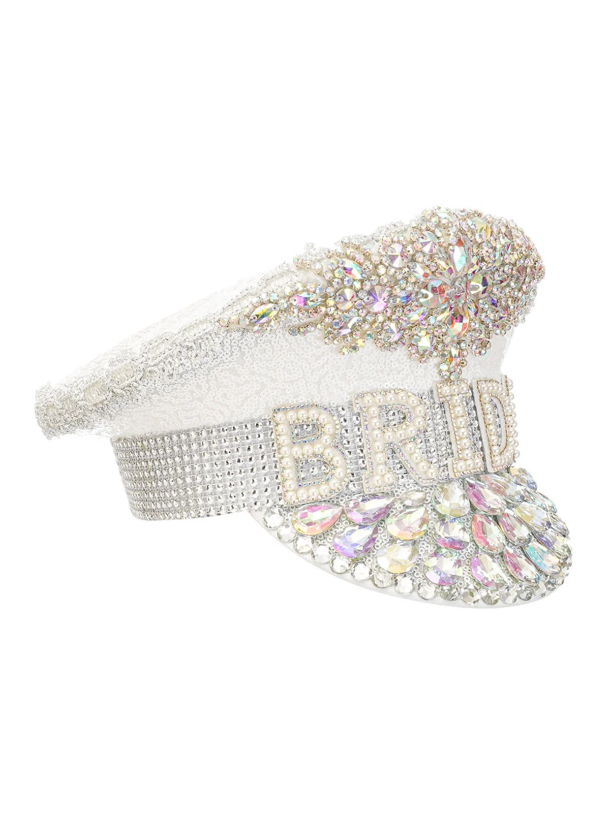 White Rhinestone Letter Party Big Cap Hat - Image 3