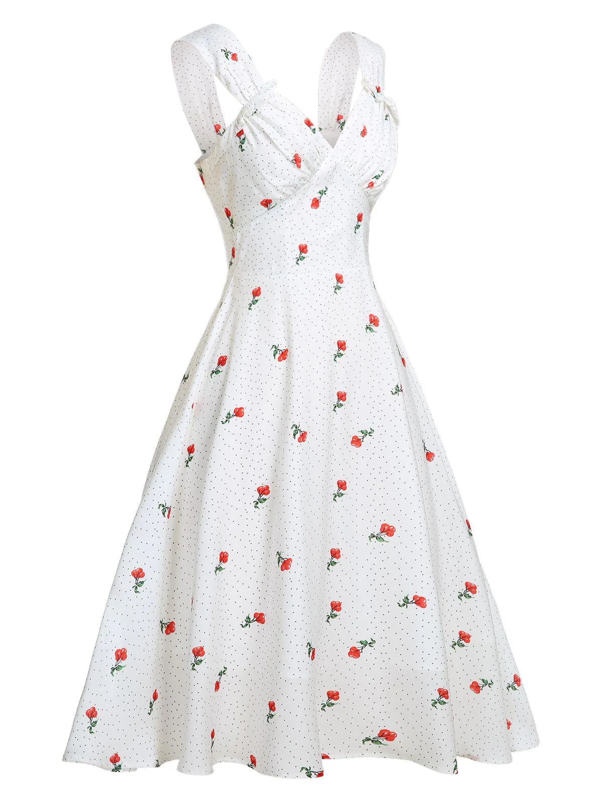 White Satin-faux Cherry Polka Dot Dress - Image 3