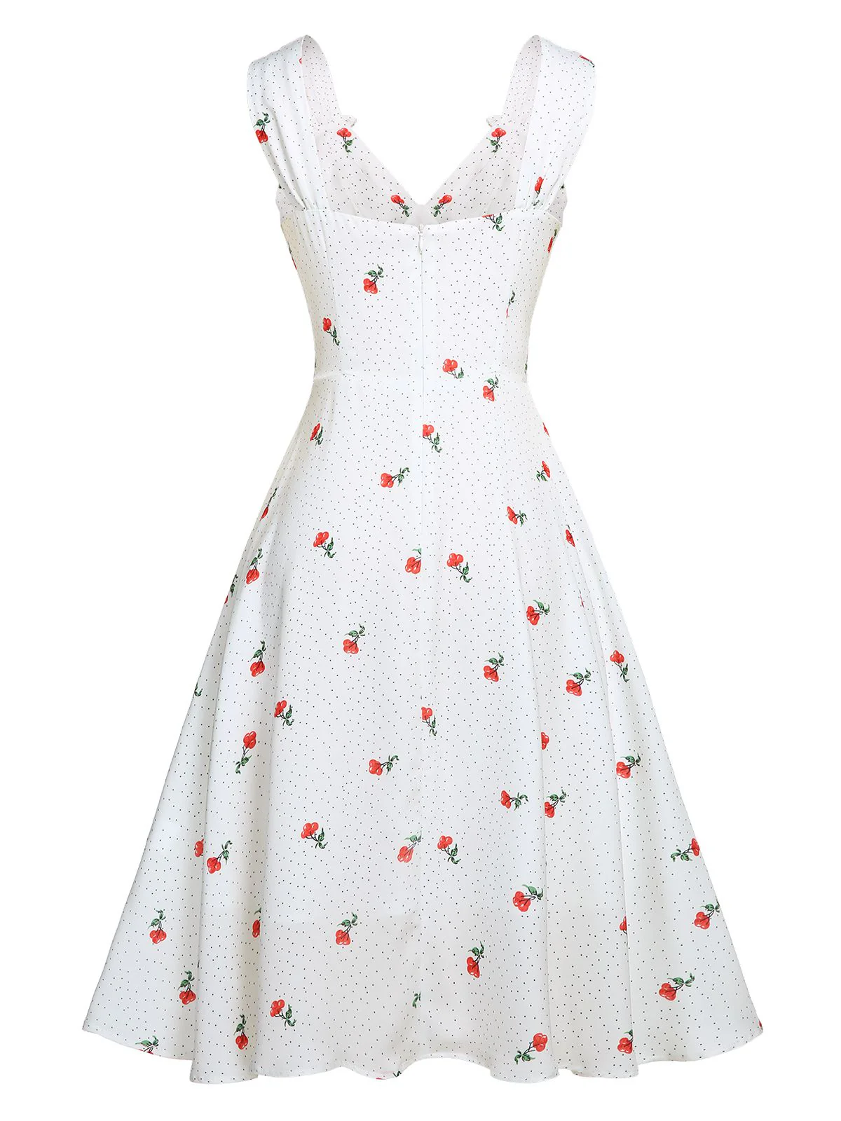 White Satin-faux Cherry Polka Dot Dress - Image 4