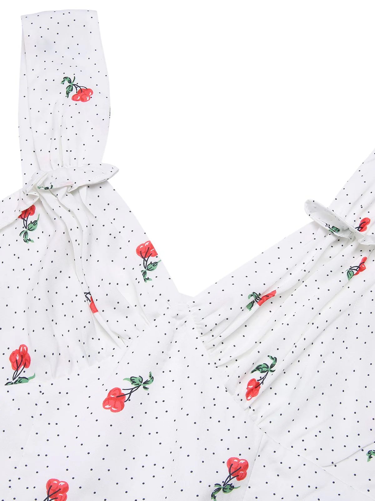White Satin-faux Cherry Polka Dot Dress - Image 5