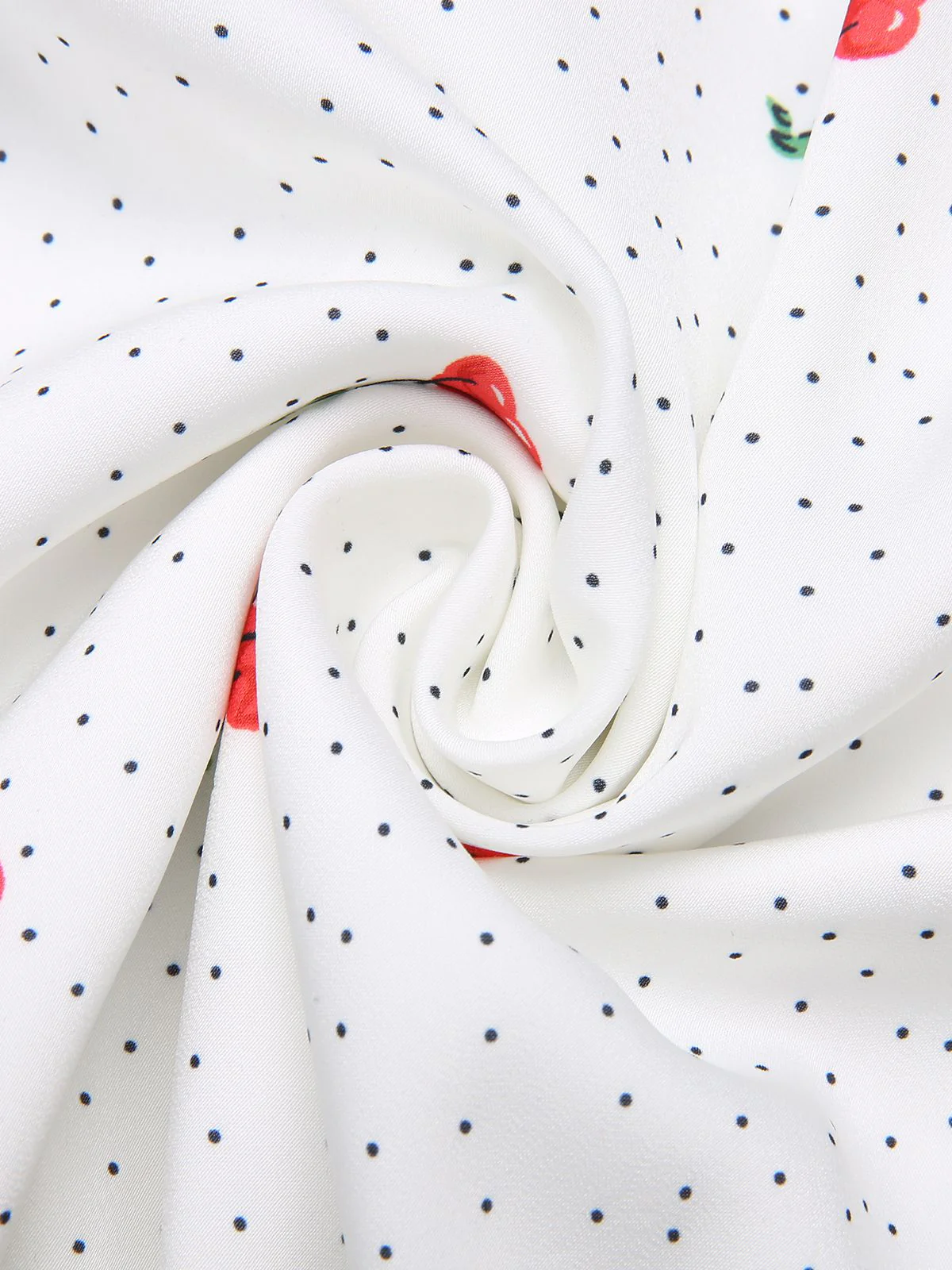 White Satin-faux Cherry Polka Dot Dress - Image 7