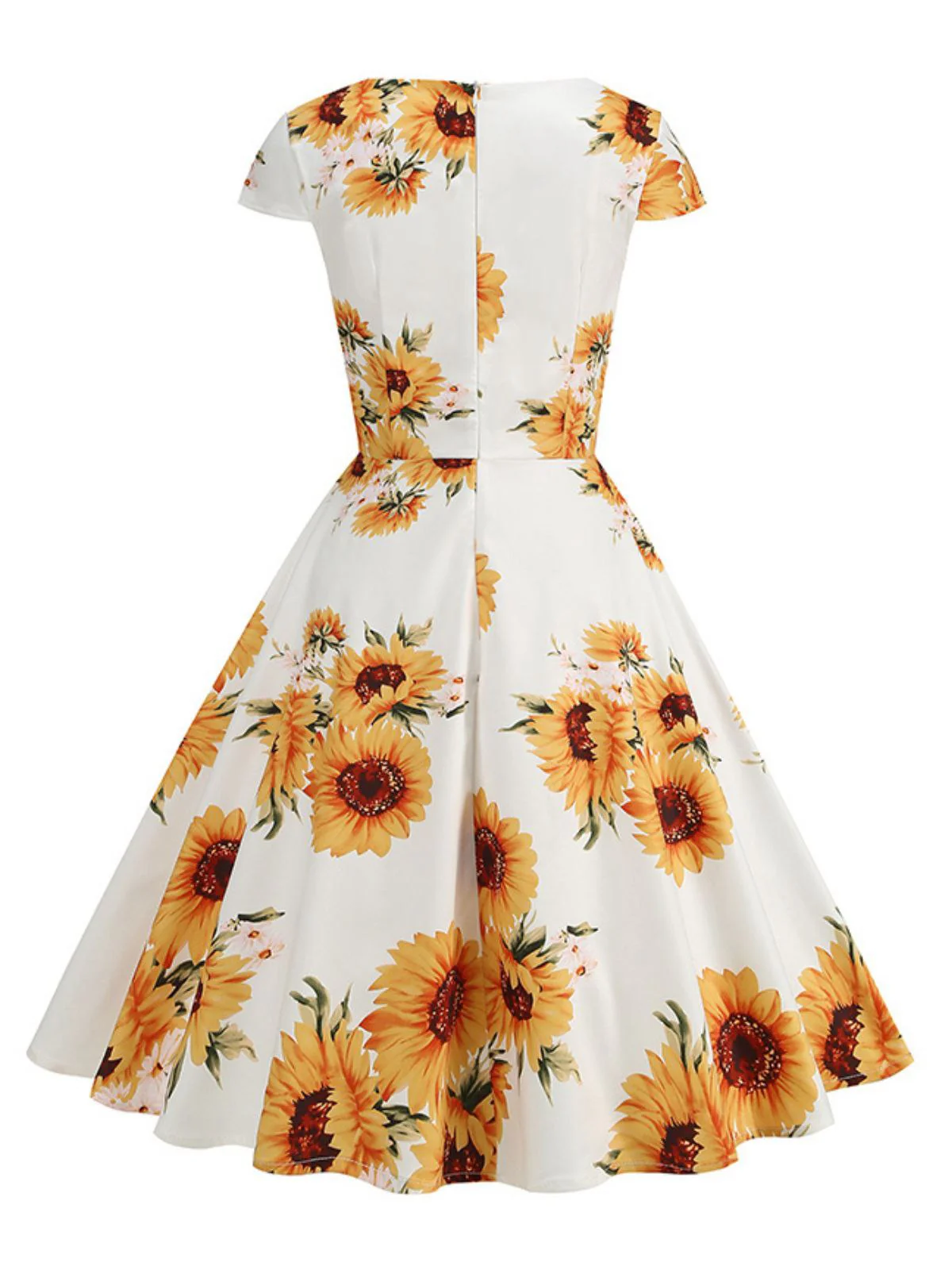 White & Yellow 1950s Sunflower Swing Dress - Image 2