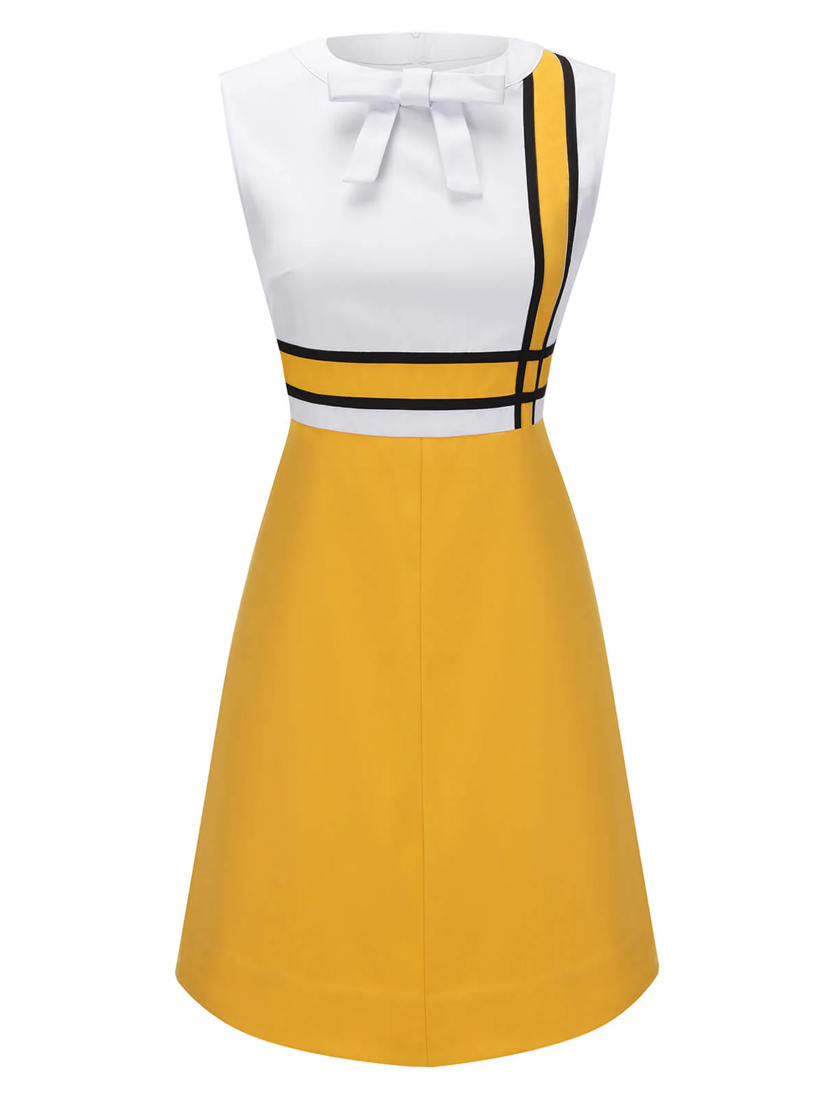 White & Yellow 1960s Bowknot Patchwork Dress - Image 2