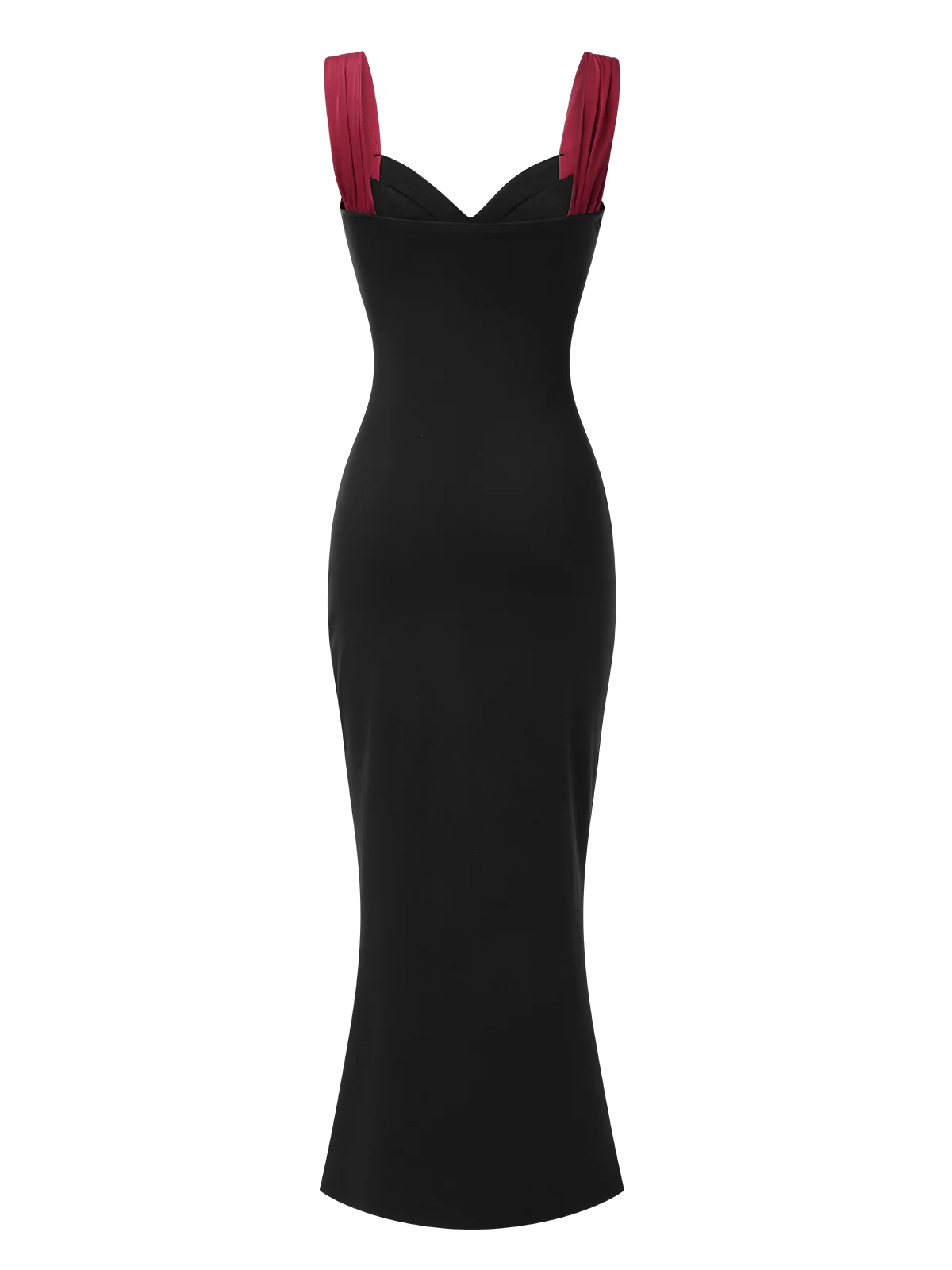 Wine Red 1930s Contrast Fishbone Mermaid Dress - Image 6