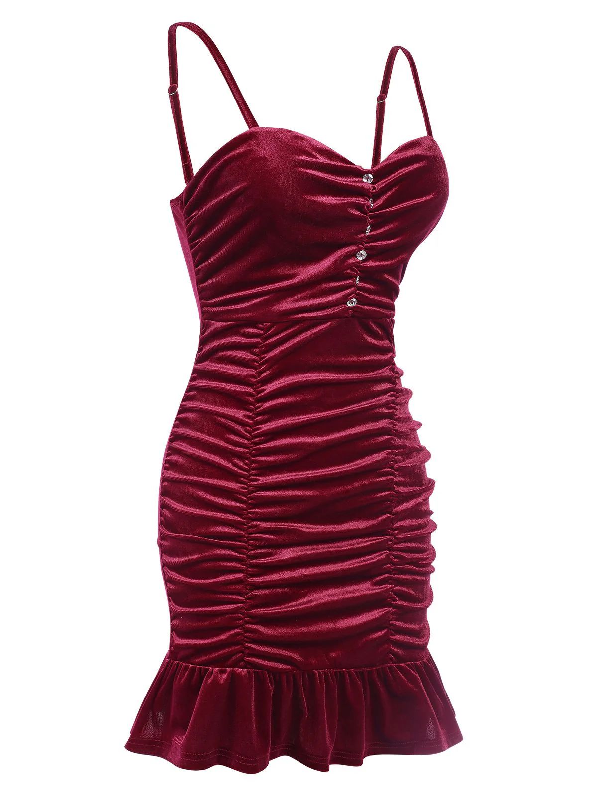 Wine Red 1930s Ruffled Hem Pleated Dress - Image 3